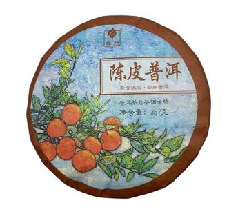 Чай Пуэр Шу 357гр 2024г с цедрой Мандарина фабрика Гу И блин Черный#2116396