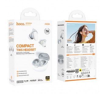 Наушники внутриканальные HOCO EW203 Jinny, пластик, bluetooth 5.4, микрофон, цвет: белый (1/11/110)#2116796