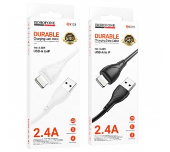 Кабель USB - 8 pin Borofone BX121 Energy, 1.0м, круглый, 2.4А, ПВХ, цвет: черный упакован (1/360)#2117750