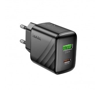 Блок питания сетевой 1 USB, 1 Type-C HOCO CS25A Rico, 3.0A, PD20Вт, цвет: чёрный (1/32/192)#2119831