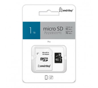micro SDXC карта памяти Smartbuy 1.0 TB Pro U3/A2/V30; R/W:90/70 MB/s с адапт.(SB1TBSDP01)#2117075