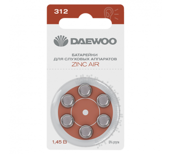 Батарейка Daewoo ZA312 BL6 Zinc Air 1.45V (6/60/600/3000)#2117524