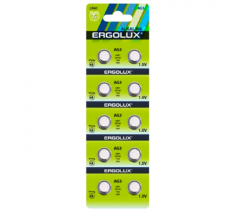Батарейка Ergolux G3/LR736/LR41/392A/192 BL10 Alkaline 1.5V (10/100/2000)#2117503