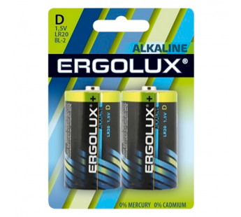 Батарейка Ergolux LR20 D BL2 Alkaline 1.5V (2/12/96)#2117534