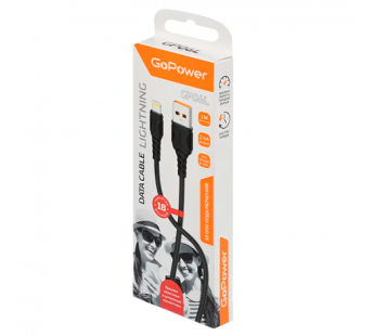 Кабель GoPower GP06L USB (m)-Lightning (m) 1м 2.4A ПВХ черный (1/200/800)#2117631
