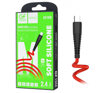 Кабель GFPower 19M USB (m)-microUSB (m) 1м 2.4A силикон красный (1/120/480)#2117679