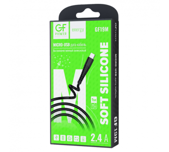 Кабель GFPower 19M USB (m)-microUSB (m) 1м 2.4A силикон черный (1/120/480)#2117677
