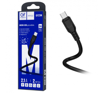 Кабель GFPower 23M USB (m)-microUSB (m) 2м 2.1A ПВХ черный (1/200/800)#2117673