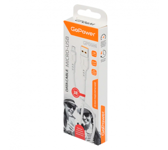 Кабель GoPower GP06M USB (m)-microUSB (m) 1м 2.4A ПВХ белый (1/200/800)#2117657