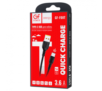 Кабель GFPower F08T USB (m)-Type-C (m) 1м 3.6A ПВХ черный (1/120/480)#2117719