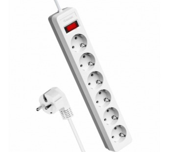 Сетевой фильтр Космос 6р.С/З 16A 3.0м ПВС 3x1мм² с выкл. белый (1/20)#2117702