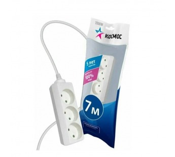 Удлинитель Космос 3р.Б/З 16A 7.0м белый (1/20)#2117705