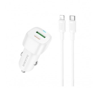 Автомобильное ЗУ BOROFONE BZ34B + кабель Lightning/Type-C (USB QC3.0/PD 20W) белое#2122147