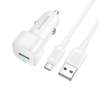 Автомобильное ЗУ BOROFONE BZ34 + кабель Micro USB (USB/QC 3.0/18W) белое#2122149