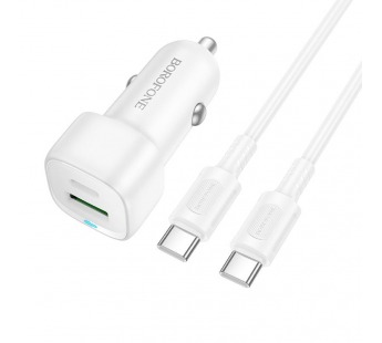 Автомобильное ЗУ BOROFONE BZ34B + кабель Type-C/Type-C (USB QC3.0/PD 20W) белое#2122151