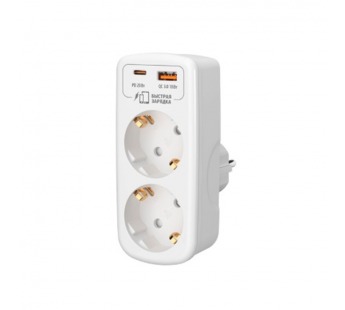 Разветвитель Фотон AM 16-2E-USB/A1C1-QC 2р.С/З 16A PD,QC белый (1/6/72)#2119314