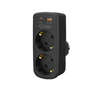 Разветвитель Фотон AM 16-2E-USB/A1C1-QC 2р.С/З 16A PD,QC черный (1/6/72)#2119315