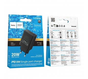 Адаптер Сетевой Hoco CS93A Type-C 3A/20W (black) (242621)#2124338