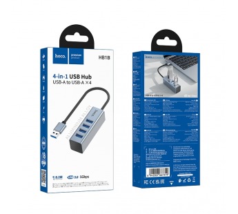 Адаптер-Хаб Hoco HB1B (USB - 4USB3.0) серый металлик#2121569