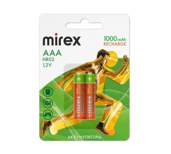 Аккумулятор Ni-MH Mirex HR03 / AAA 1000mAh 1,2V 2 шт (2/20/100), ecopack#2120628