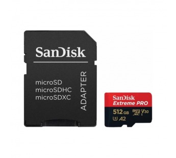 MicroSDXC  512GB  SanDisk Class 10 Extreme Pro A2 V30 UHS-I U3 (200 Mb/s) + SD адаптер#2120593