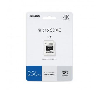 micro SDXC карта памяти Smartbuy 256GB для видеонаблюдения Class 10/U3/V30 (с адаптером SD)#2120580