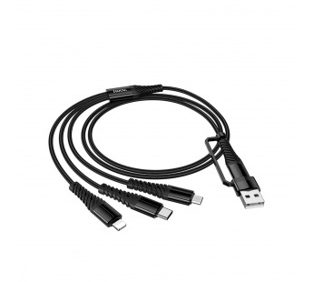 Кабель USB - Multi connector Hoco X123 3в1(USB/C to iP+C+Micro) 18W 100см 3A  (black) (243031)#2125682