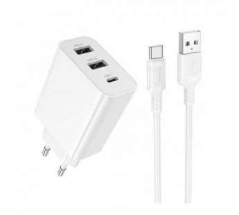 Сетевое ЗУ BOROFONE BA105A + кабель Type-C (2USB 2.4A/PD 15W) белое#2131948