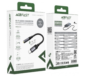 Адаптер Type-C - "3,5 мм" Jack Acefast J12 (оплетка нейлон) Черный#2134919