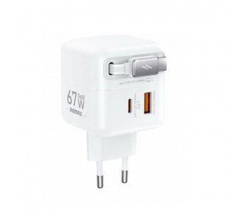 Сетевое зарядное устройство USB/Type-C Remax CA01 (67W, QC3.0, PD, 2 порта, GaN, выдвижной кабель Type-C) Белый#2131947