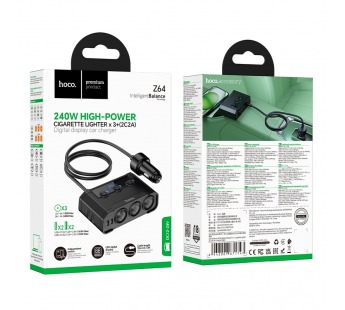 АЗУ Hoco Z64 240W (2C2A+3гнезда+индикатор напряжения)1м, черный#2125307