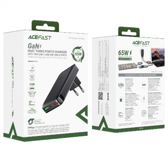 Сетевое зарядное устройство ACEFAST A100 PD65W GaN (2C1A), цвет черный#2124673