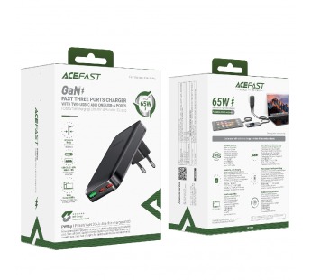 Сетевое зарядное устройство ACEFAST A100 PD65W GaN (2C1A), цвет черный#2132041