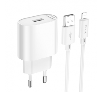 Адаптер сетевой Hoco C109A USB 2,1A/10,5W + кабель USB - Apple Lightning (white)#2125300