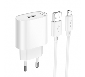 Адаптер сетевой Hoco C109A USB 2,1A/10,5W + кабель USB - Micro USB (white) #2125301