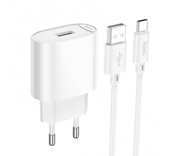 Адаптер сетевой Hoco C109A USB 2,1A/10,5W + кабель USB - Type-C (white) #2125302