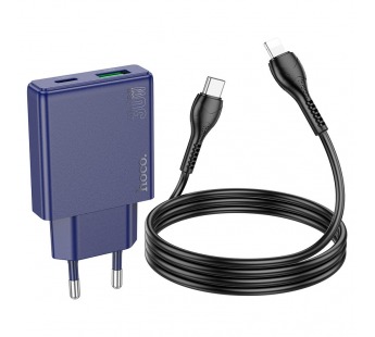 Адаптер сетевой Hoco N45 Biscuit PD+QC3.0 USB/Type-C 30W + кабель Type-C - Apple Lightning (blue)#2125303