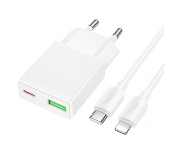 Адаптер Сетевой с кабелем Hoco N73 Mini PD+QC3.0 USB/Type-C 20W (Type-C/Lightning) (white) (242973)#2125298