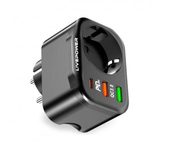 Сетевой адаптер питания LP NS3 3USB 1 розетка QC3.0+ PD20W 38W (черный)#2126979