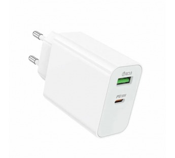 Адаптер сетевой Borofone BA108A (30W, QС3.0, PD, 2 порта) Белый#2131924