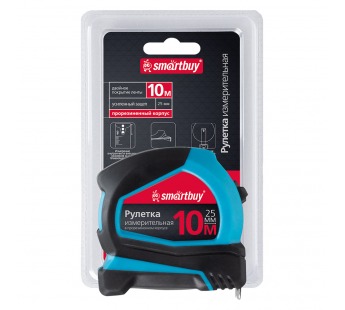 Рулетка SMARTBUY измерительная 10мх25мм, прорезиненный корпус, эрг. форма, усиленный зацеп (1)#2126524