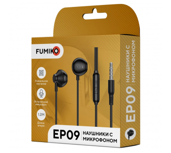 Проводные наушники 3.5 FUMIKO EP09 черные#2126560