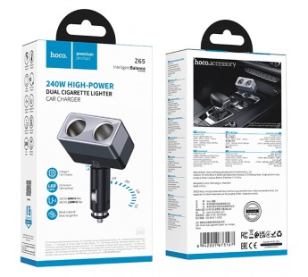 Разветвитель прикуривателя Hoco Z65, 2 гнезда, черный#2129624