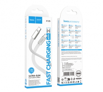 Кабель USB-C Hoco X125 60W Type-C/Type-C 1м белый#2140709