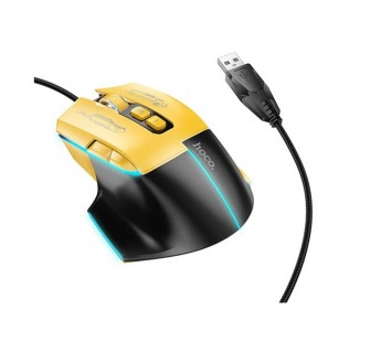 Проводная мышь игровая HOCO GM31 RGB черно-желтая#2130339