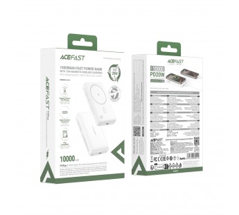 Внешний аккумулятор ACEFAST M26 беспроводная зарядка, 10000mAh (PD20W,magsafe) белый#2131509