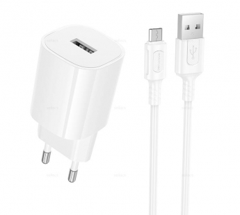 Сетевой адаптер питания BOROFONE BA101A 1USB 2.1A + кабель Micro (белый)#2132618
