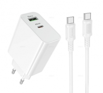 Адаптер сетевой BOROFONE BA106A PD 20W QC 3.0 + кабель Type-C -Type-C (белый)#2132624