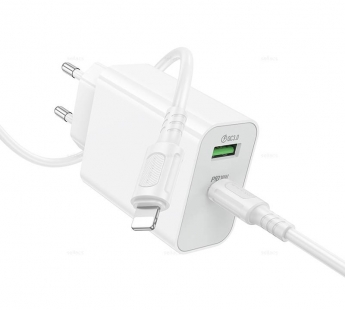 Сетевой адаптер питания BOROFONE BA108A PD 30W QC 3.0 + кабель Lighting-Type-C (белый)#2132626