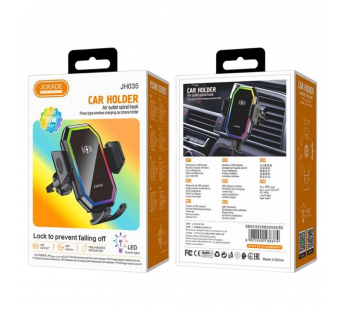 Автодержатель с беспроводной зарядкой JOKADE JH035 зажим в дефлектор 15W черный#2134406